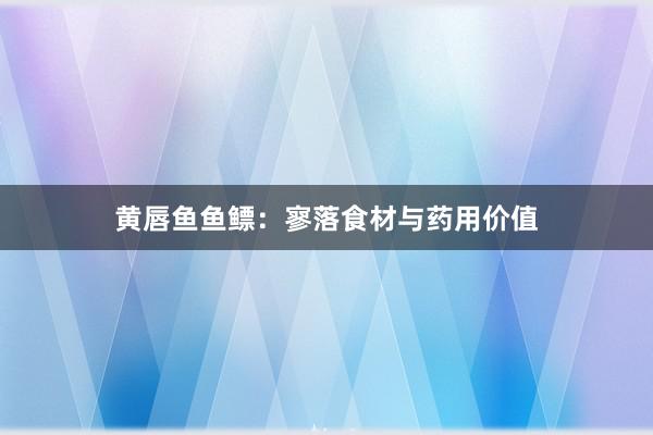 黄唇鱼鱼鳔：寥落食材与药用价值